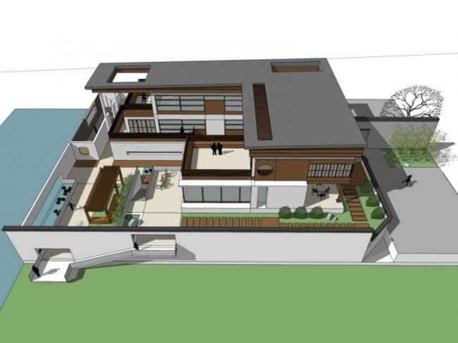 Sketchup别墅模型|独栋别墅，现代中式风格