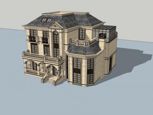Sketchup别墅模型|独栋别墅，法式风格