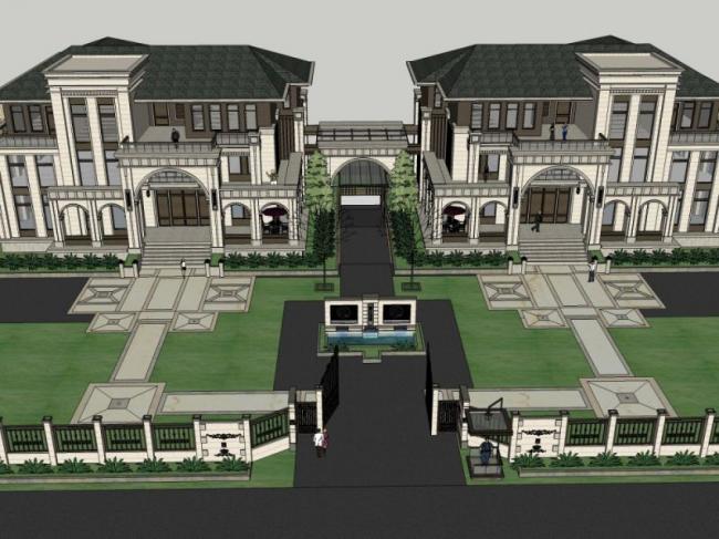 Sketchup别墅模型|双拼别墅，古典风格