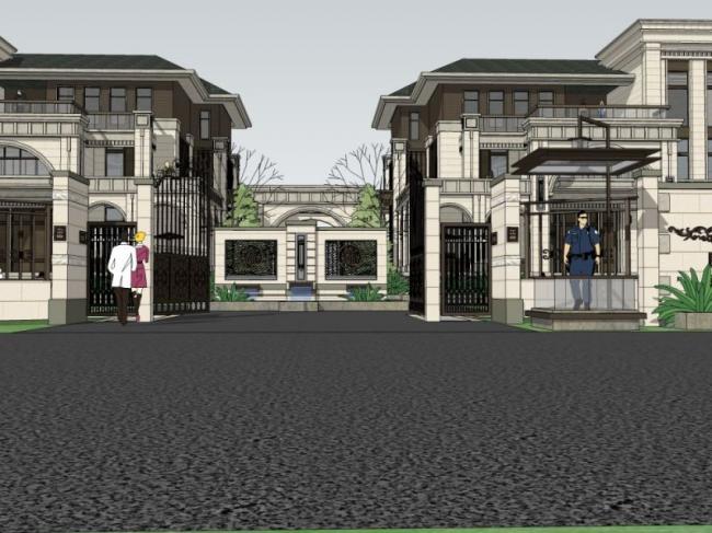 Sketchup别墅模型|双拼别墅，古典风格