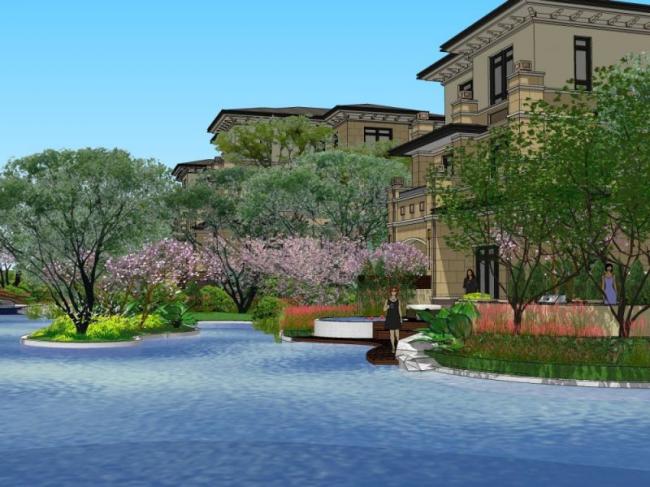 Sketchup别墅模型|联排别墅，现代风格