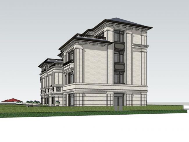 Sketchup别墅模型|双拼别墅，古典风格