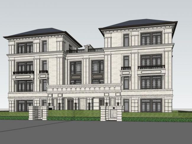 Sketchup别墅模型|双拼别墅，古典风格