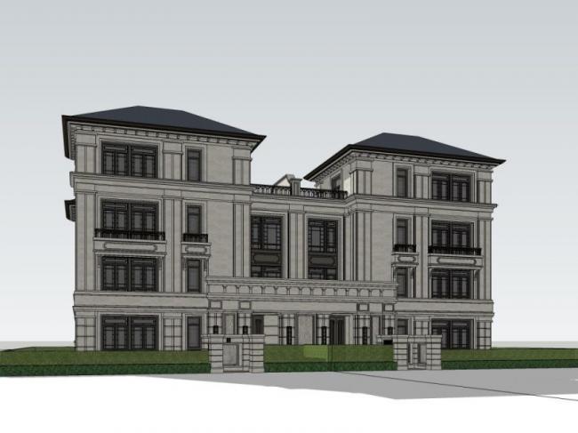 Sketchup别墅模型|双拼别墅，古典风格