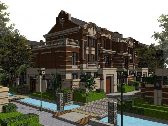 Sketchup别墅模型|联排别墅，欧式风格