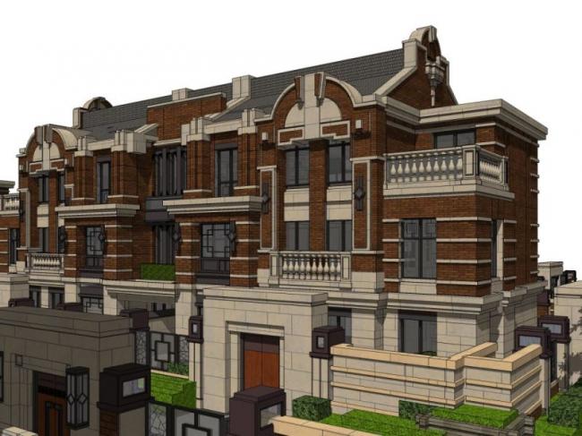 Sketchup别墅模型|联排别墅，欧式风格