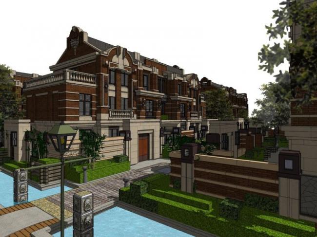 Sketchup别墅模型|联排别墅，欧式风格