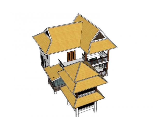 Sketchup别墅模型|独栋别墅，东南亚风格，古典风格