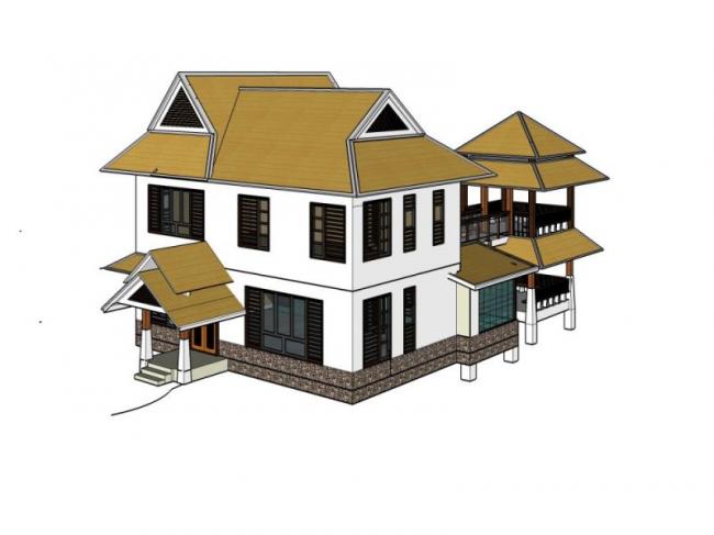 Sketchup别墅模型|独栋别墅，东南亚风格，古典风格