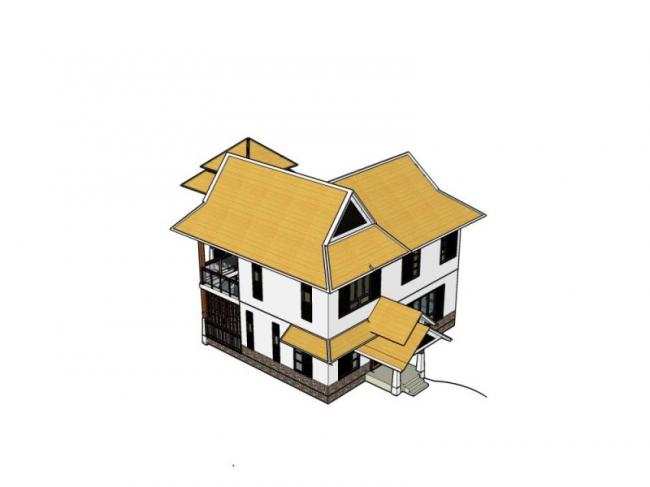 Sketchup别墅模型|独栋别墅，东南亚风格，古典风格