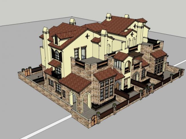 Sketchup别墅模型|联排别墅，古典风格