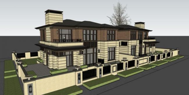 Sketchup别墅模型|双拼别墅，古典风格