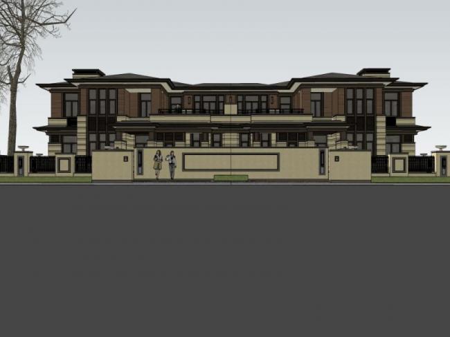 Sketchup别墅模型|双拼别墅，古典风格