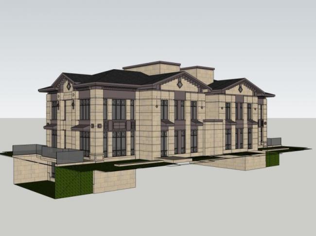 Sketchup别墅模型|双拼别墅，中式风格