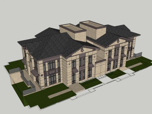 Sketchup别墅模型|双拼别墅，中式风格