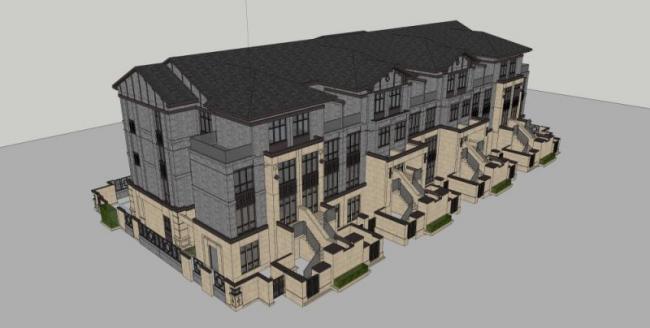 Sketchup别墅模型|联排别墅，中式风格