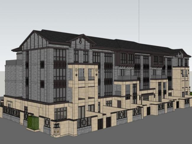 Sketchup别墅模型|联排别墅，中式风格