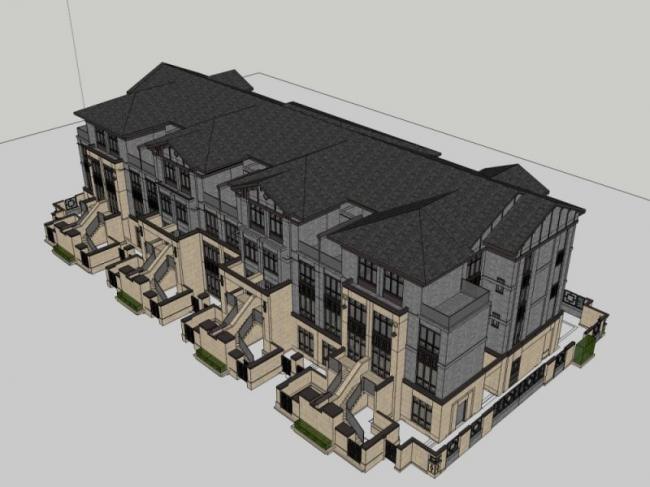 Sketchup别墅模型|联排别墅，中式风格