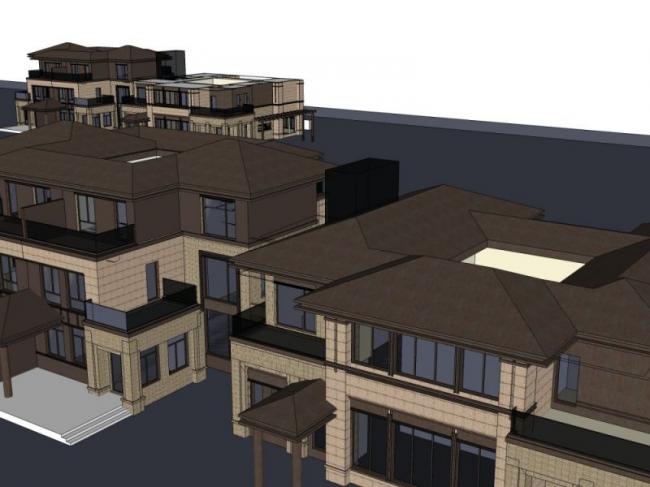 Sketchup别墅模型|双拼别墅，现代风格