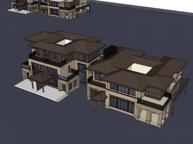 Sketchup别墅模型|双拼别墅，现代风格