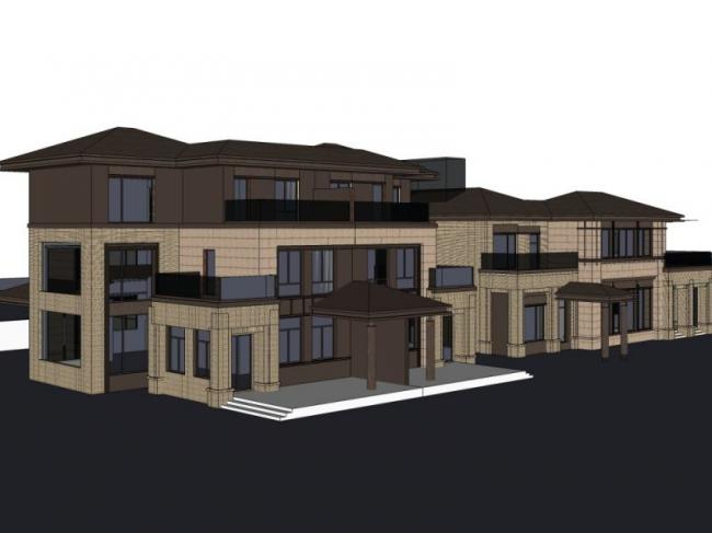 Sketchup别墅模型|双拼别墅，现代风格