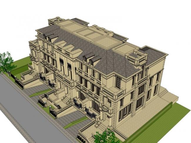 Sketchup别墅模型|联排别墅，法式古典风格