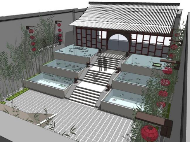 Sketchup别墅模型|庭院别墅，中式风格