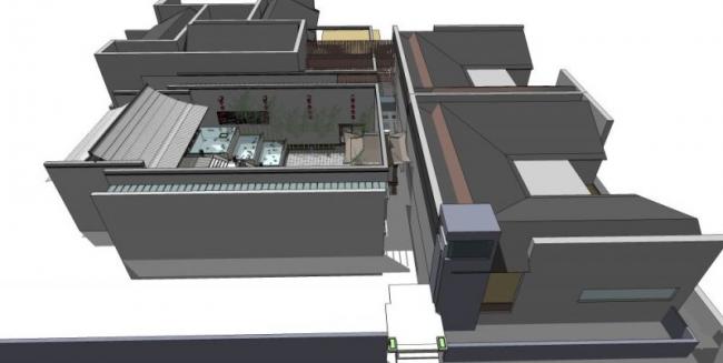 Sketchup别墅模型|庭院别墅，中式风格