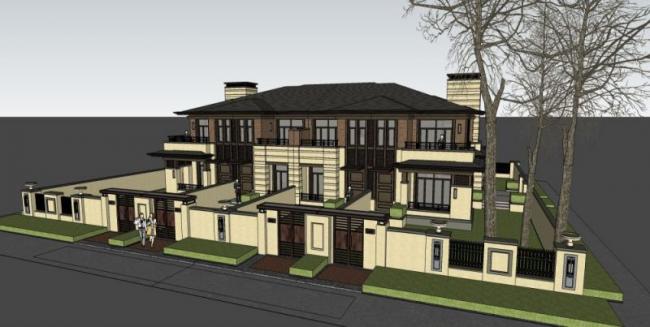 Sketchup别墅模型|双拼别墅，现代风格