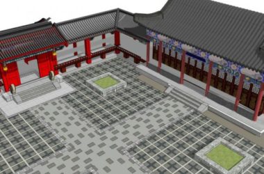 Sketchup别墅模型|四合院别墅，中式风格-BIM建筑网
