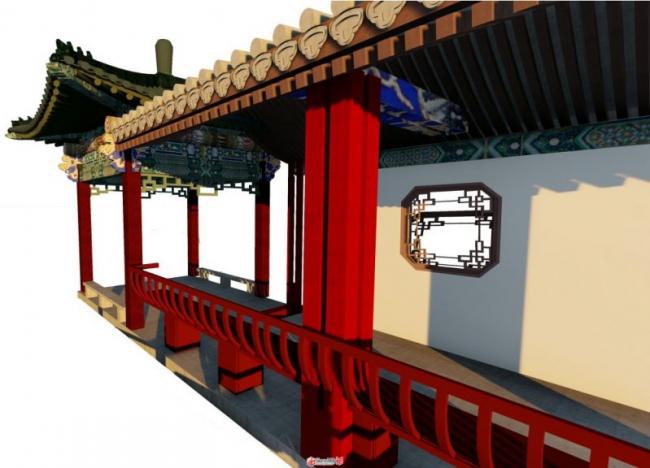 Sketchup别墅模型|四合院别墅，中式风格