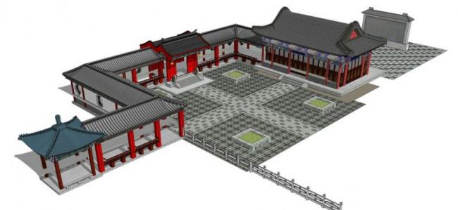 Sketchup别墅模型|四合院别墅，中式风格