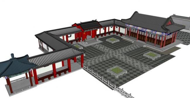 Sketchup别墅模型|四合院别墅，中式风格