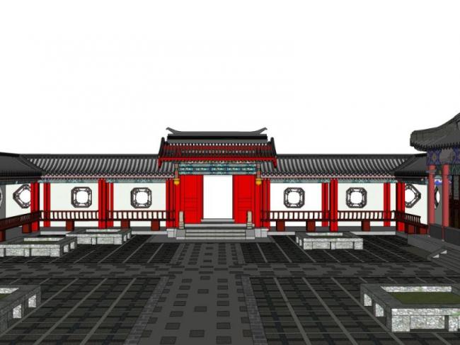 Sketchup别墅模型|四合院别墅，中式风格