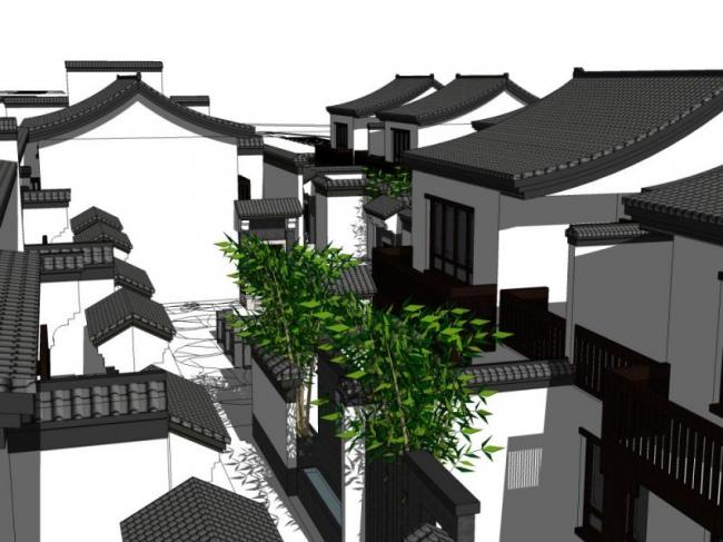 Sketchup别墅模型|别墅住宅群，中式风格