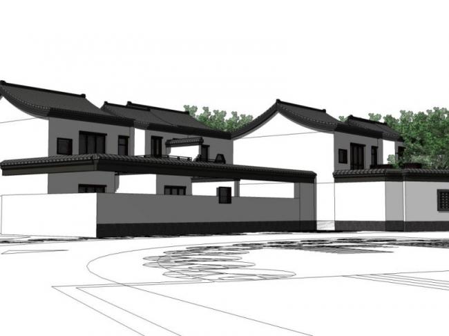 Sketchup别墅模型|别墅住宅群，中式风格