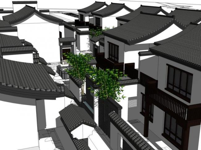 Sketchup别墅模型|别墅住宅群，中式风格