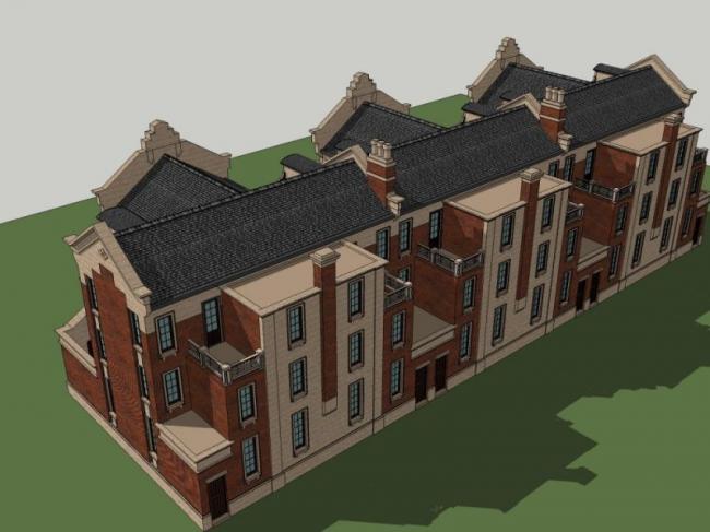 Sketchup别墅模型|联排别墅，欧式古典风格