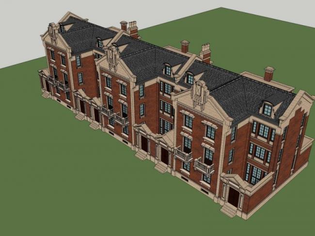 Sketchup别墅模型|联排别墅，欧式古典风格