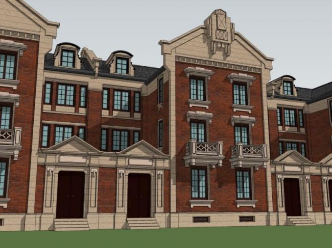 Sketchup别墅模型|联排别墅，欧式古典风格