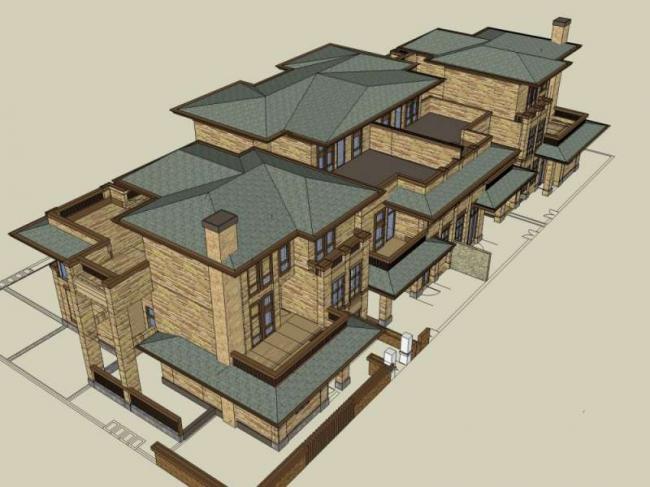 Sketchup别墅模型|联排别墅，古典风格