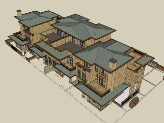 Sketchup别墅模型|联排别墅，古典风格