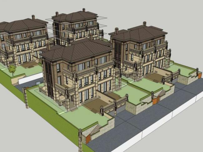 Sketchup别墅模型|双拼别墅，古典风格