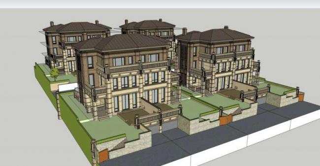Sketchup别墅模型|双拼别墅，古典风格