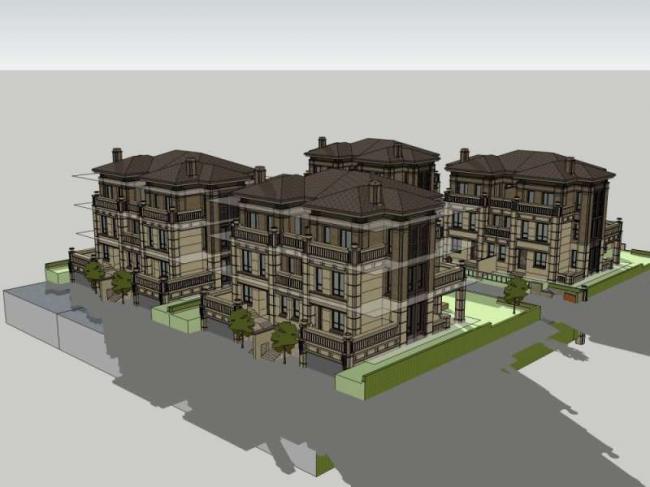 Sketchup别墅模型|双拼别墅，古典风格