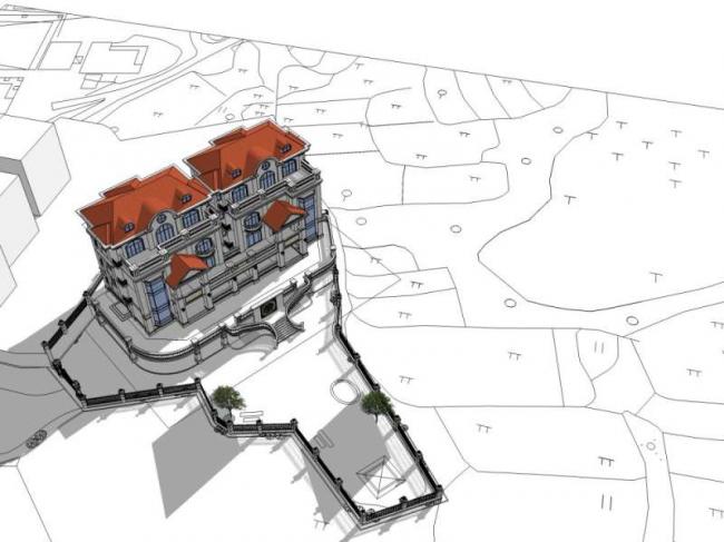 Sketchup别墅模型|双拼别墅，古典风格