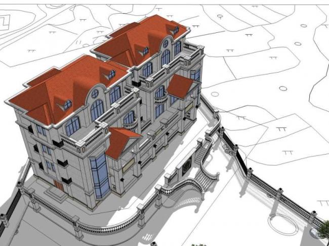 Sketchup别墅模型|双拼别墅，古典风格