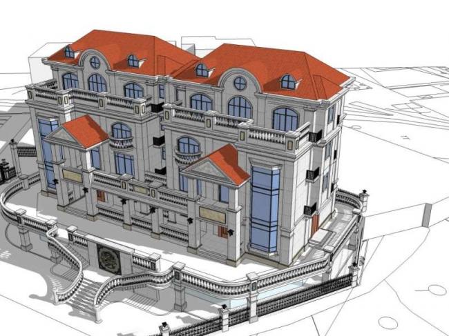 Sketchup别墅模型|双拼别墅，古典风格