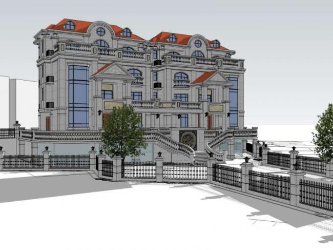 Sketchup别墅模型|双拼别墅，古典风格