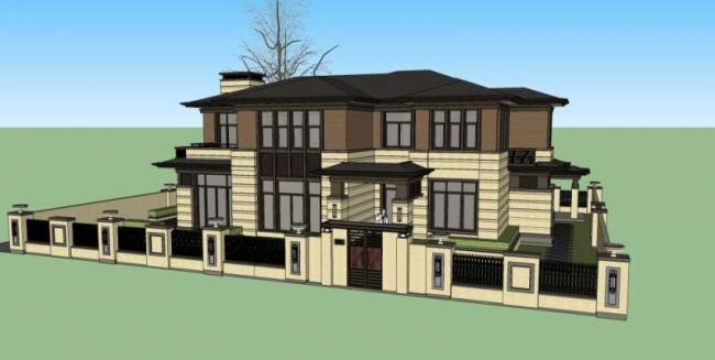 Sketchup别墅模型|独栋别墅，古典风格